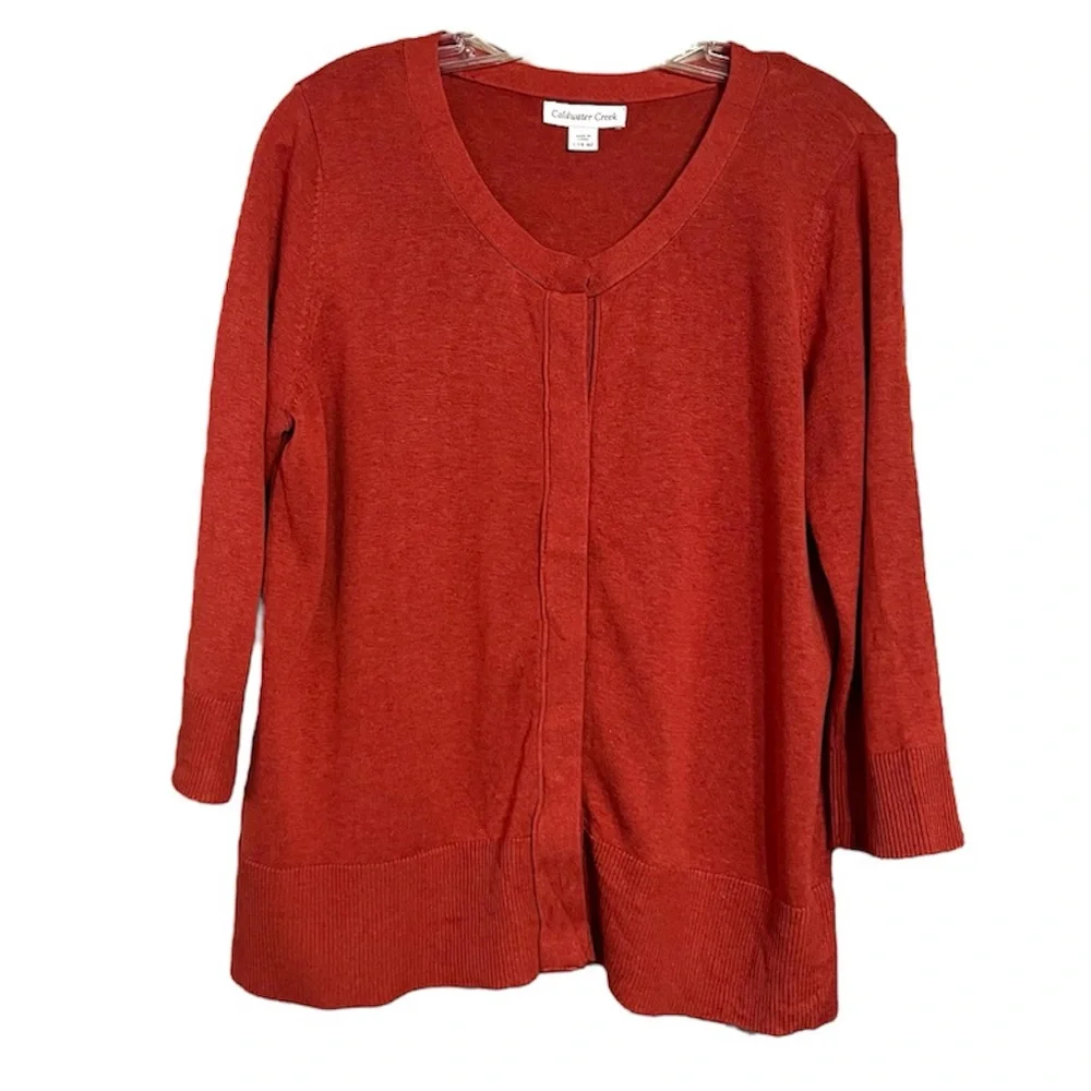 Coldwater Creek Orange Silk Cotton 2 Pc Tank and Button Down Cardigan Set Sz L - Picture 1 of 16